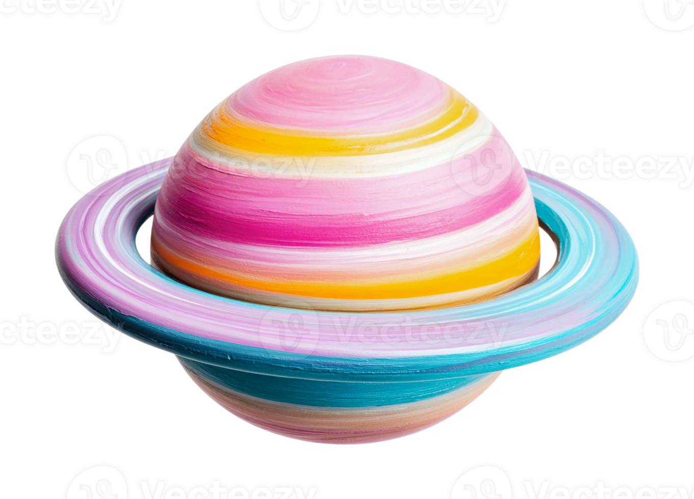 Colorful artistic representation of saturn with vibrant pastel rings, cut out png