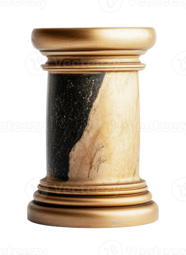 Elegant marble-inspired pedestal column with gold accents, cut out png