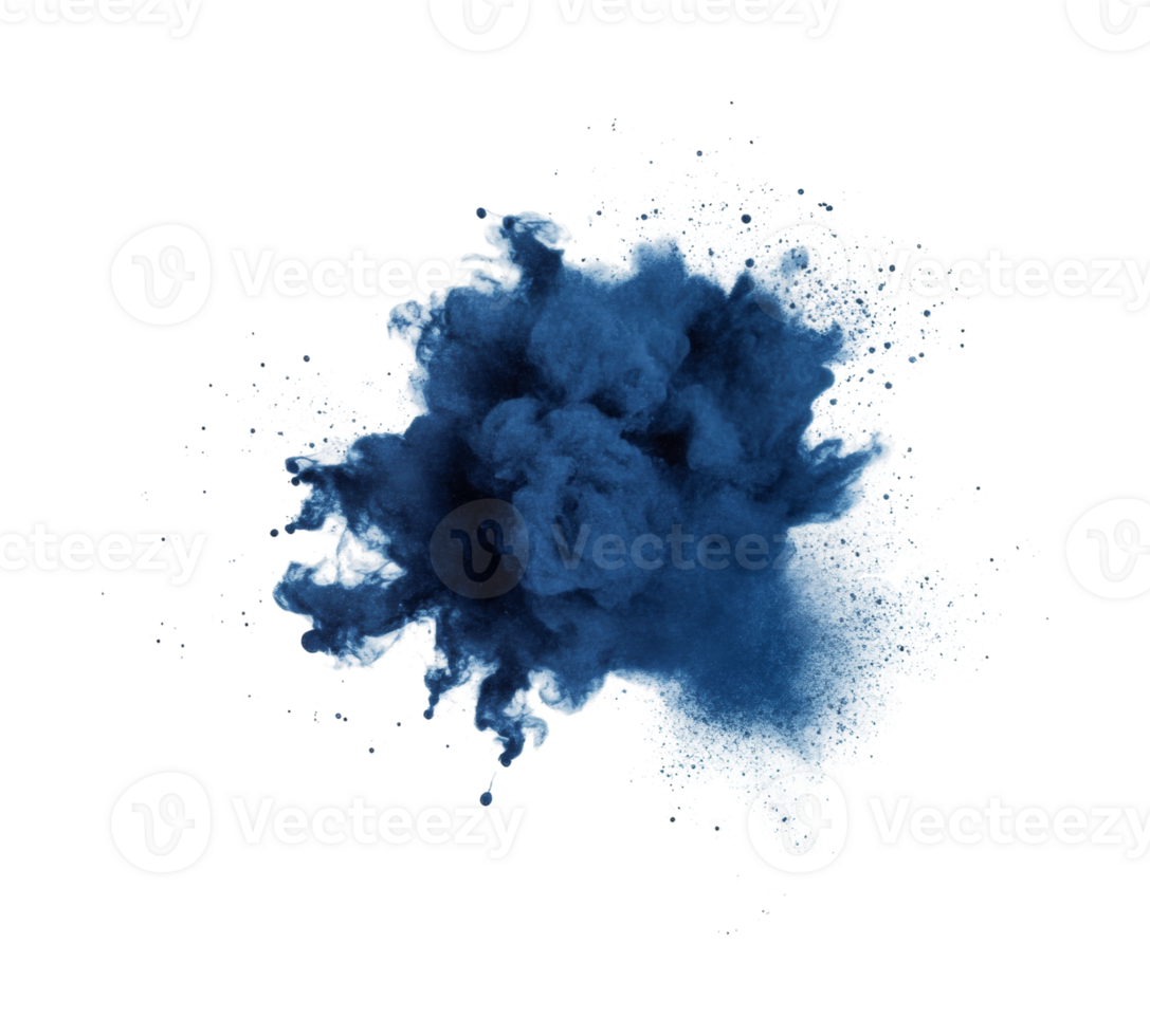 Dynamic blue ink explosion against black background, cut out png