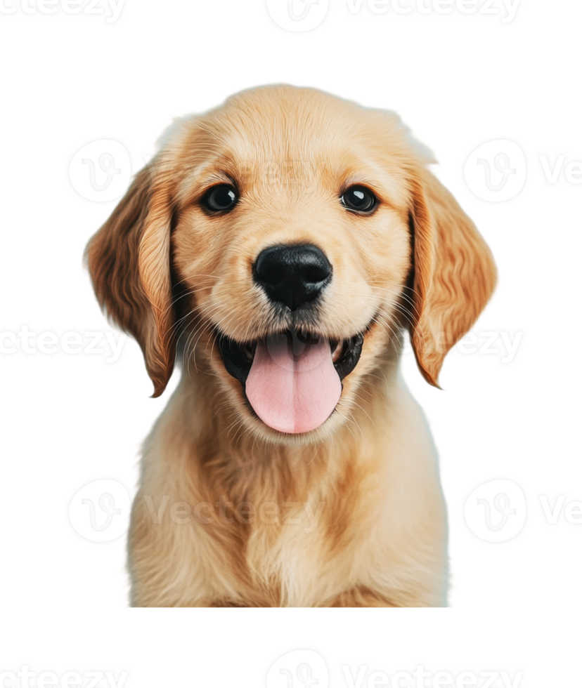 Adorable golden retriever puppy with tongue out and floppy ears, cut out png