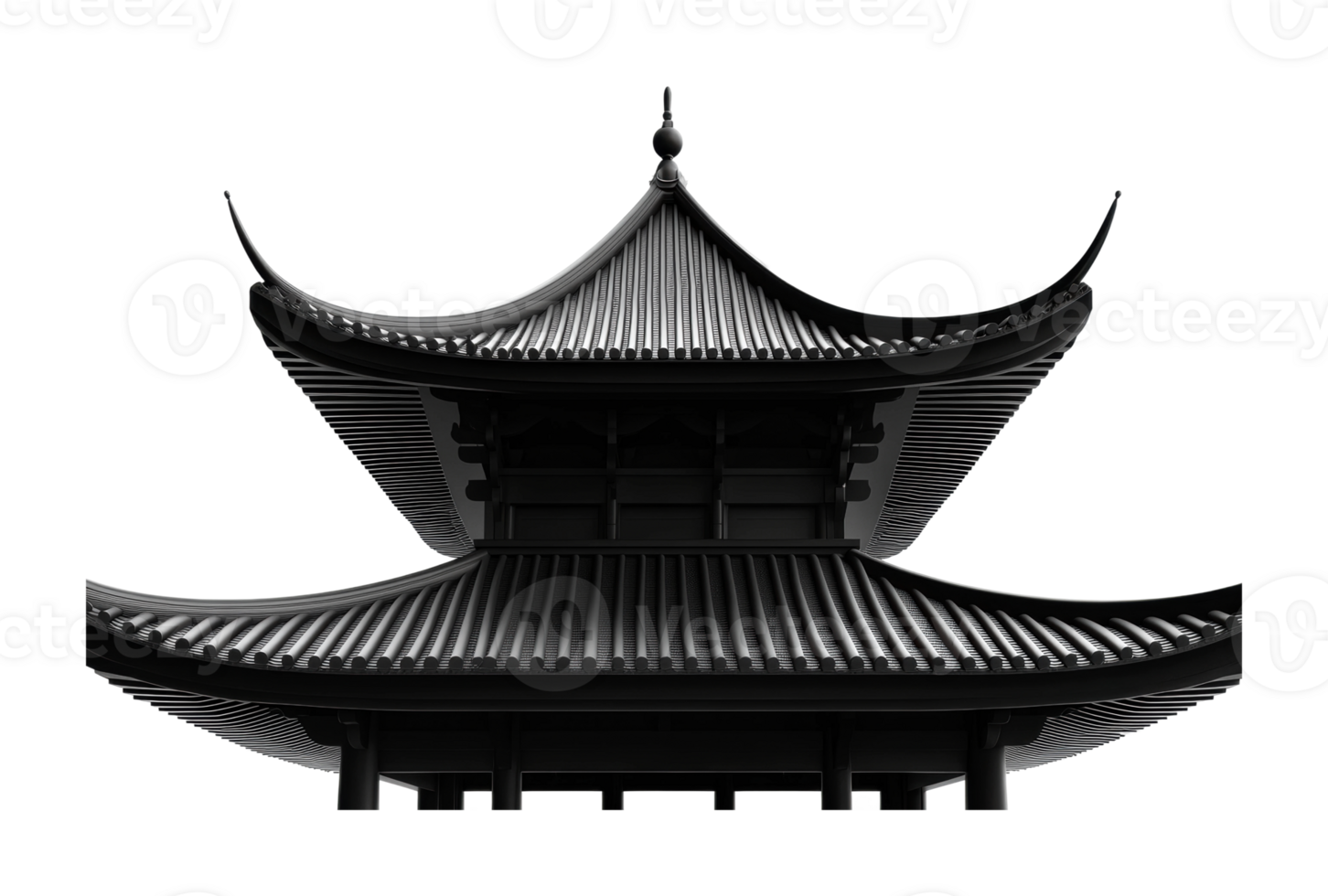 Elegant symmetry of traditional asian pagoda roof architecture, cut out png