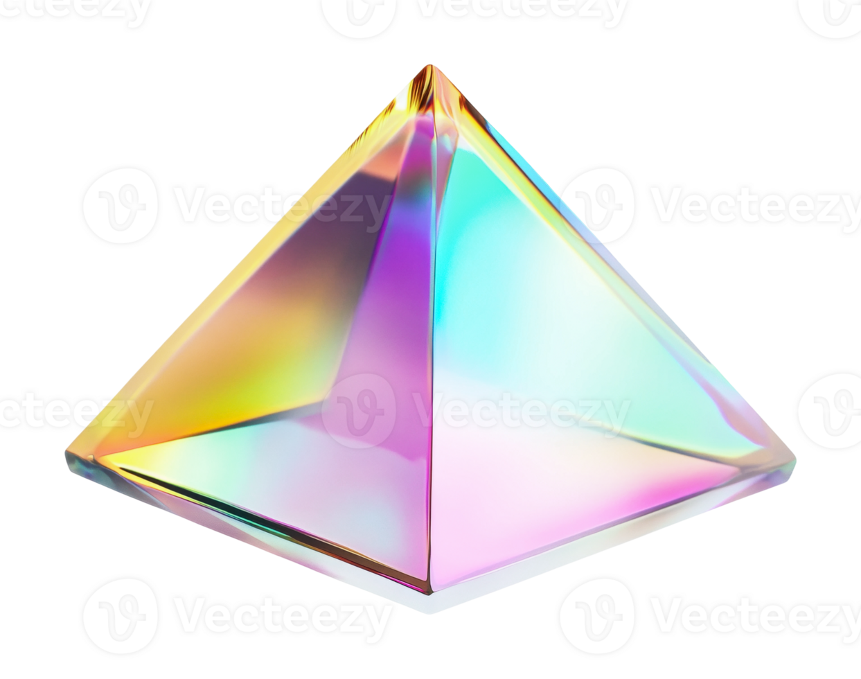 Colorful iridescent glass pyramid with rainbow reflection, cut out png