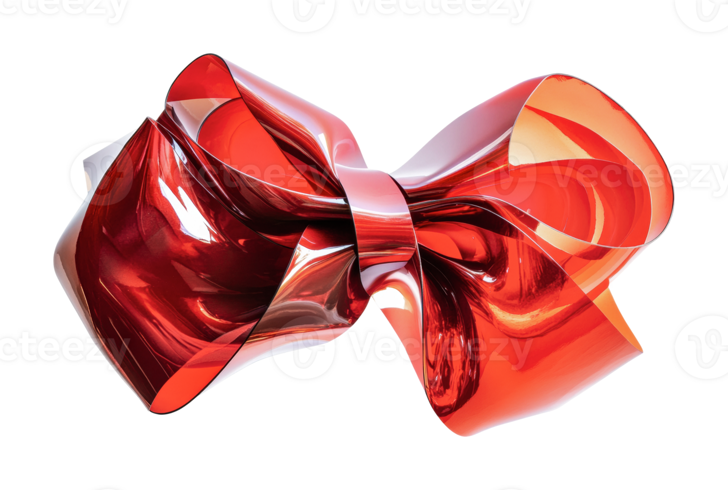 Shiny red metallic bow with elegant curves and reflective surface, cut out png