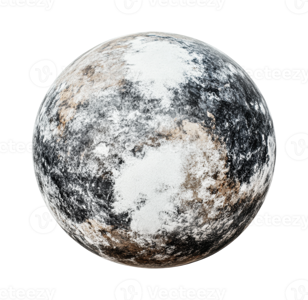 High-resolution image of pluto with detailed surface features, cut out png