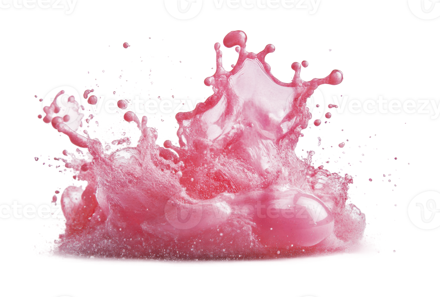 Dynamic pink water splash with bubble close-up, cut out png