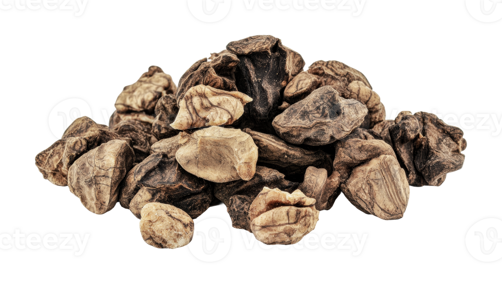 Heap of raw black walnuts isolated, cut out png