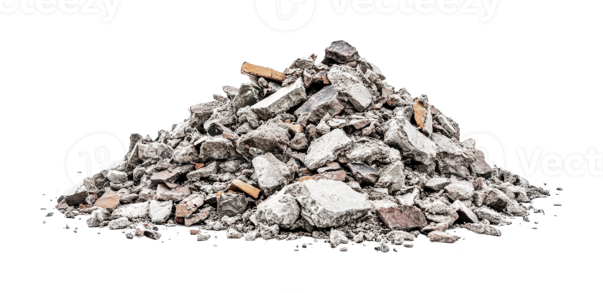 Pile of concrete rubble and debris isolated, cut out png