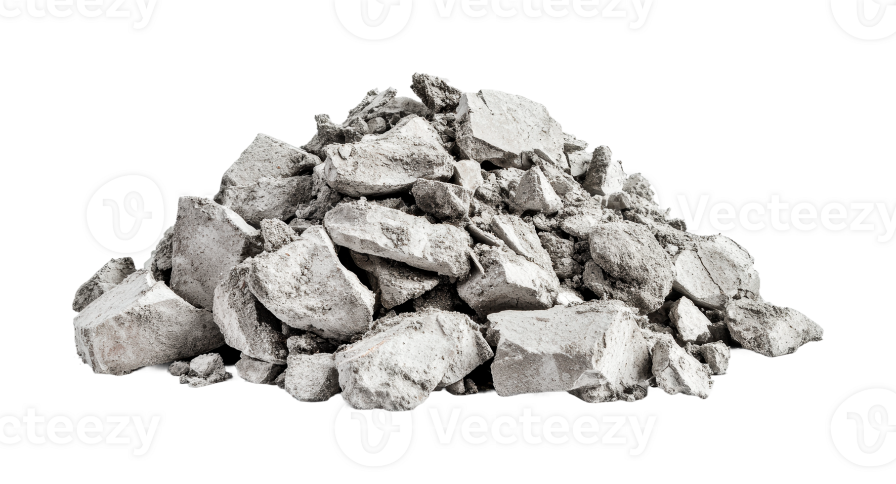 Pile of concrete debris isolated on a clean white background, cut out png