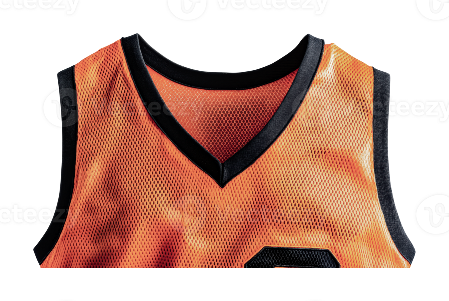 Orange mesh basketball jersey with black trim and number, cut out png