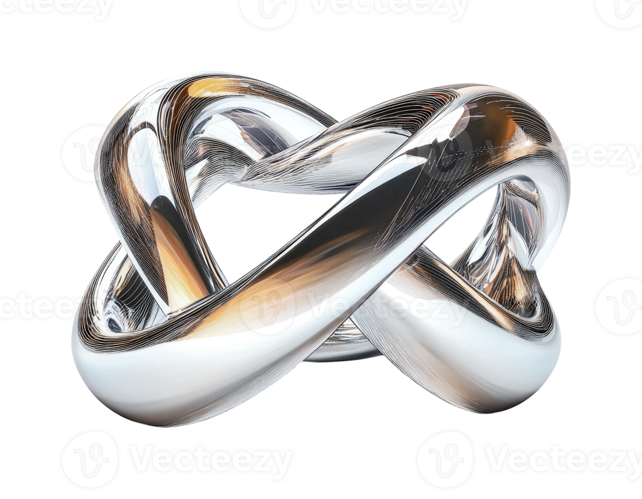 Intricate silver infinity knot with reflective metallic finish, cut out png
