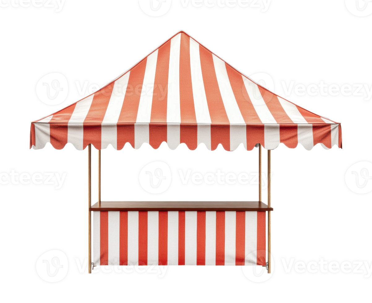 Red and white striped market stall tent with scalloped edges, cut out png