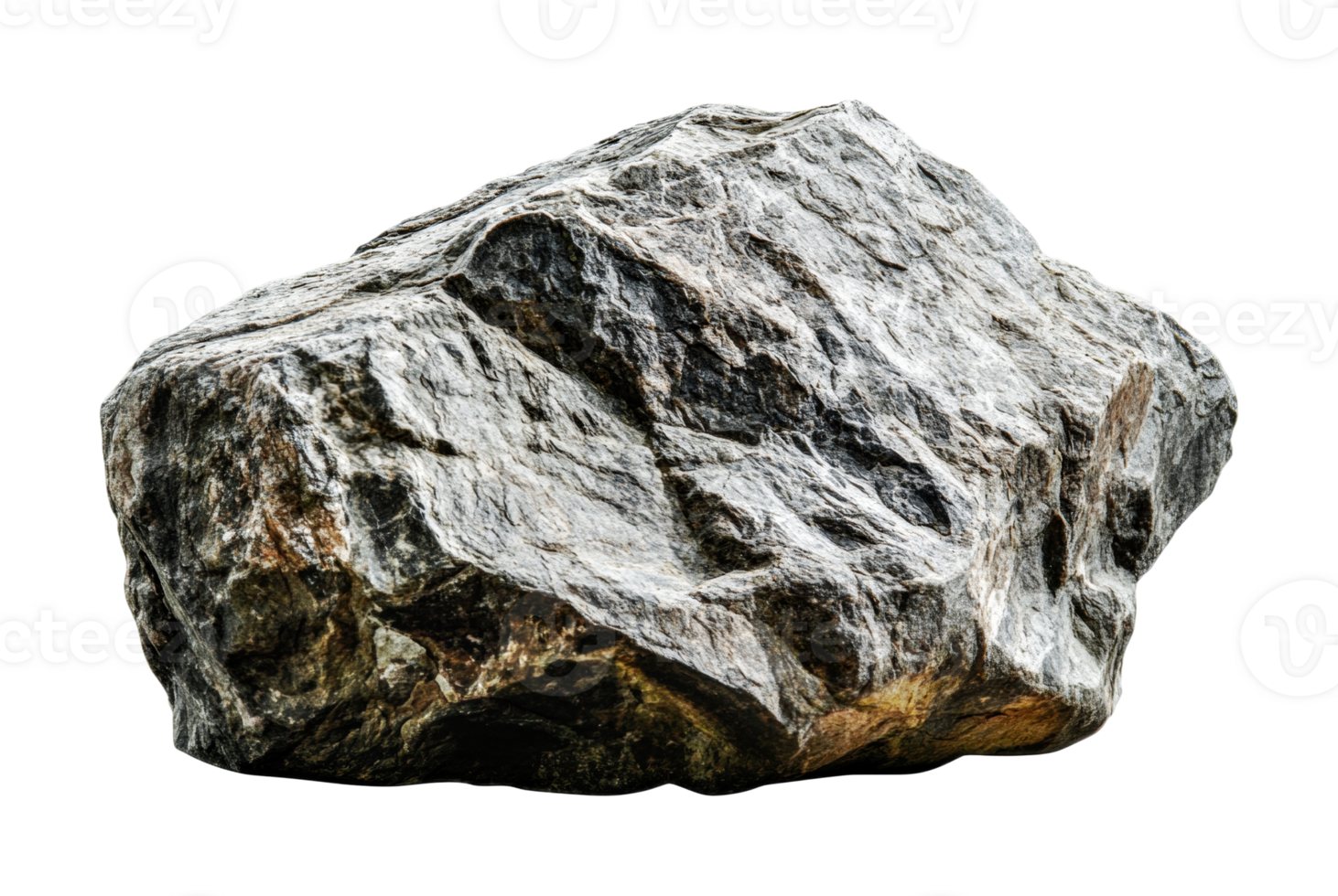 Rough gray boulder with natural textures and jagged edges, cut out png