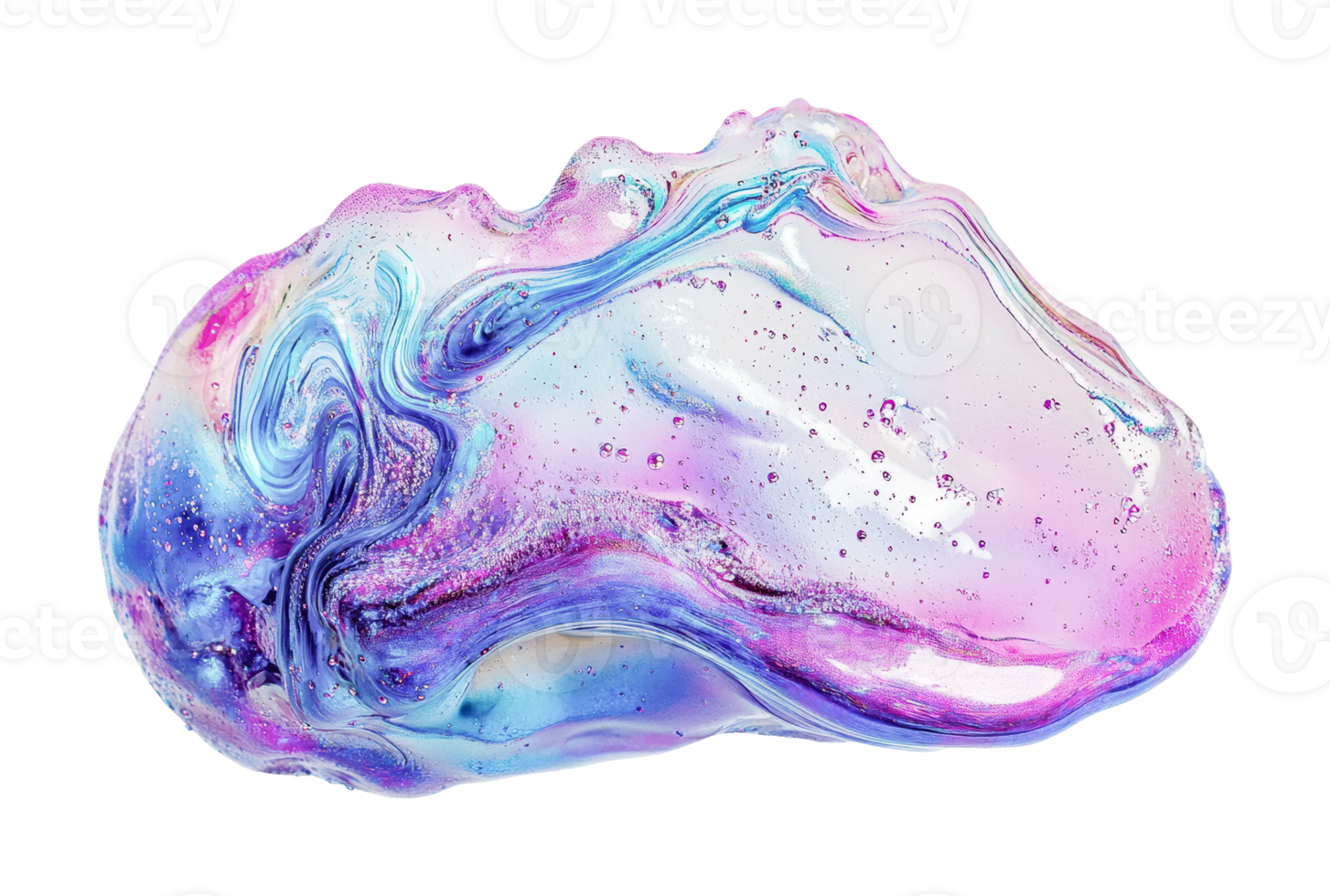 Colorful iridescent soap bubble with swirling pastel patterns isolated on black, cut out png