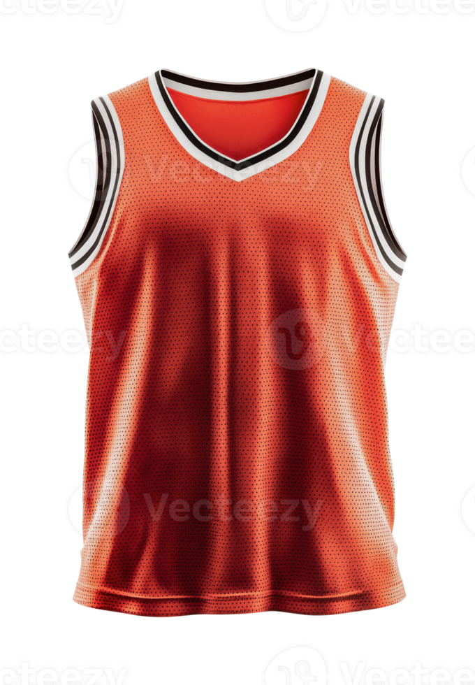 Red basketball jersey with mesh design and stripe details, cut out png