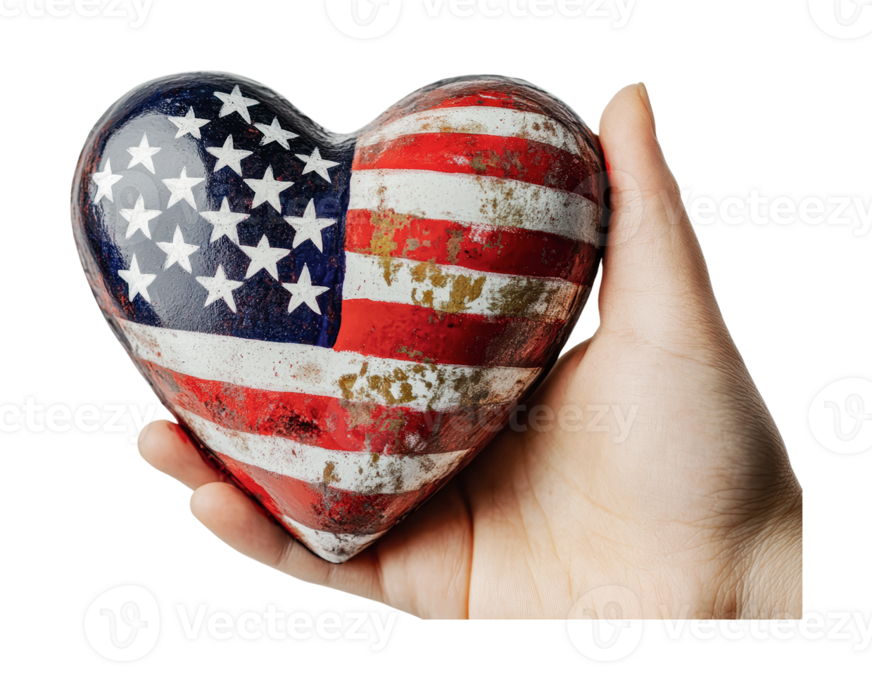 Hand holding heart-shaped american flag symbol, cut out png