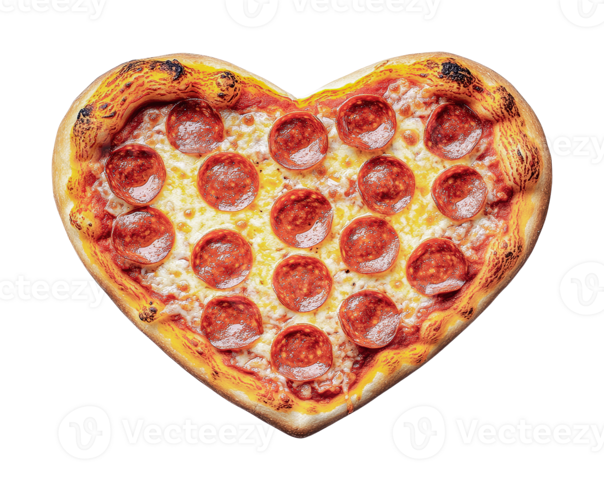 Heart-shaped pepperoni pizza showcasing love for traditional italian cuisine, cut out png