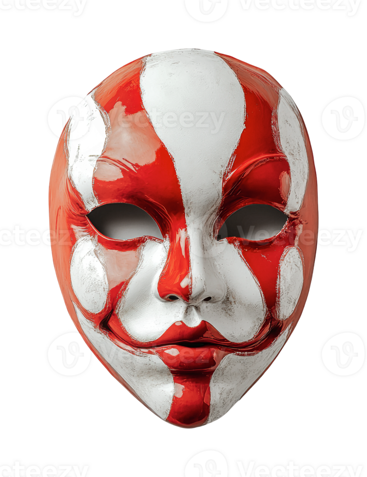 Red and white venetian mask with bold abstract design, cut out png