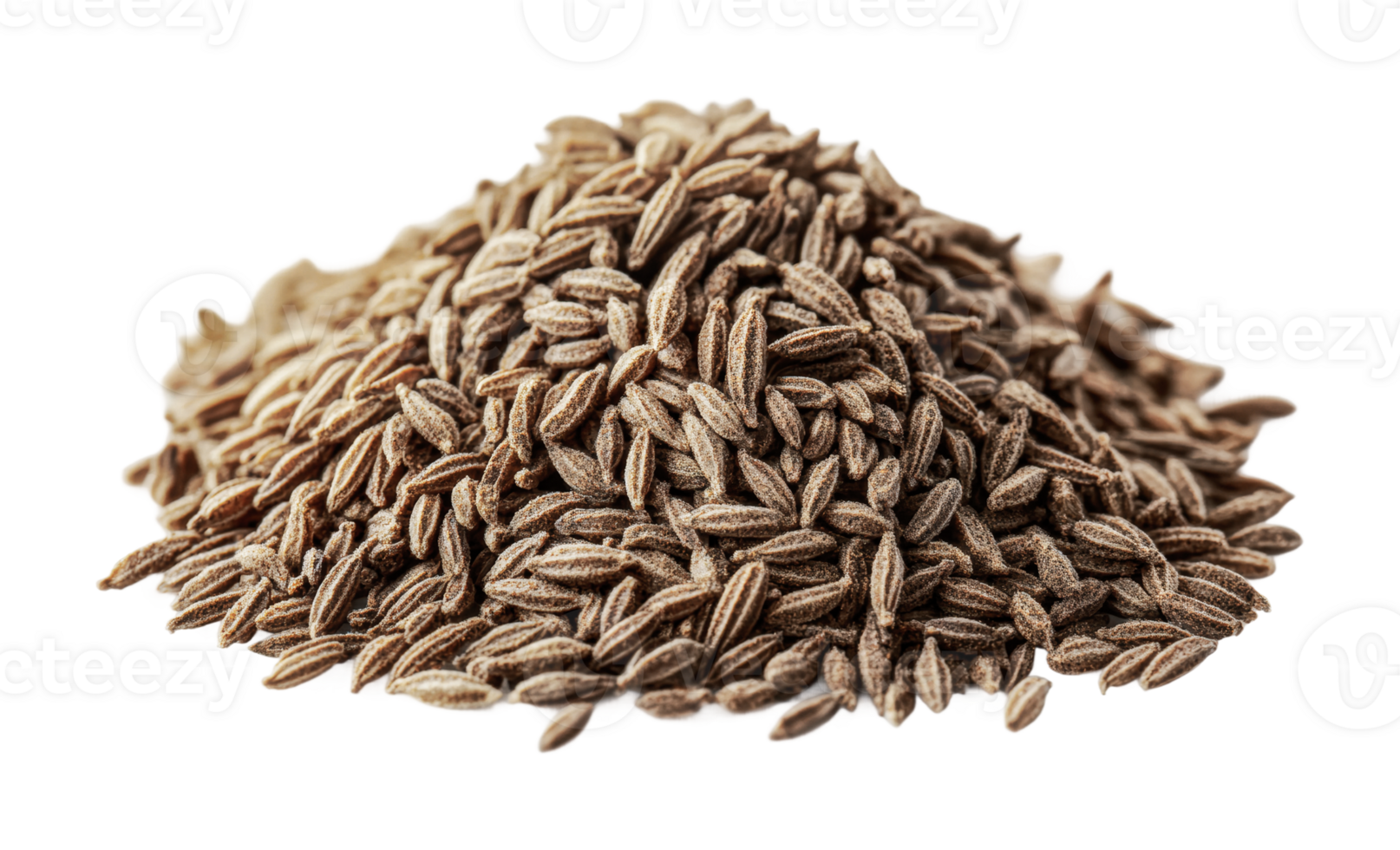 Close-up of brown cumin seeds pile for culinary and medicinal uses, cut out png