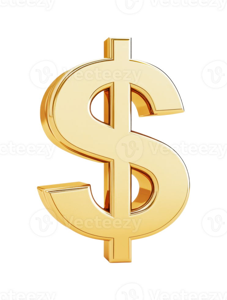 Shiny gold dollar sign symbolizes wealth and prosperity, cut out png