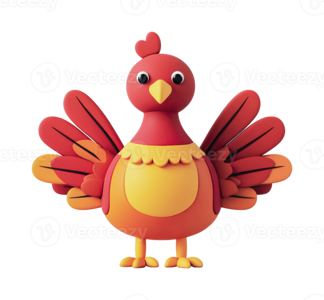 Colorful cartoon bird with vibrant red and yellow feathers, cut out png