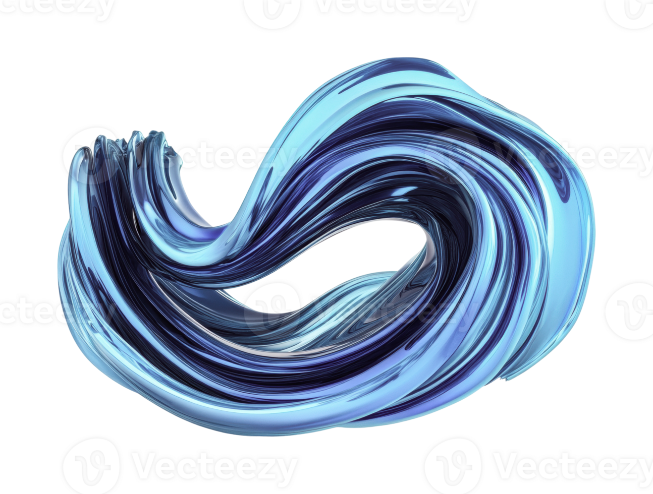 Abstract blue glass sculpture with dynamic flowing curves and twists, cut out png