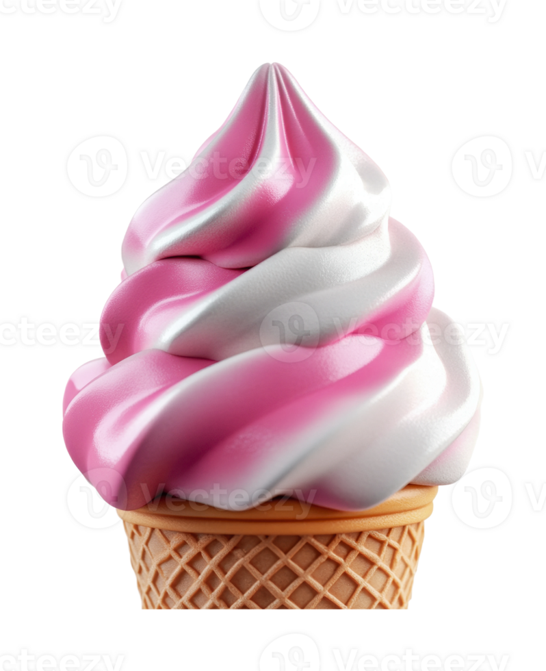Delicious pink and white swirled ice cream cone, cut out png