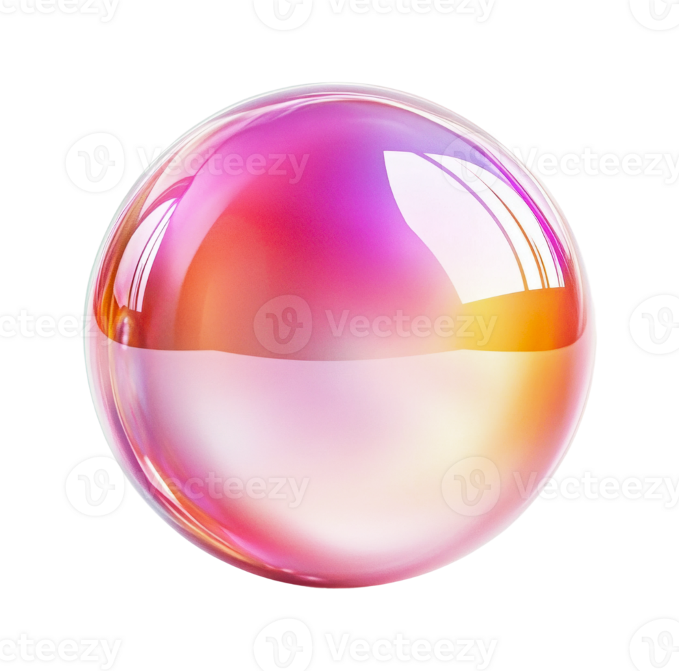 Colorful iridescent soap bubble with reflective surface, cut out png
