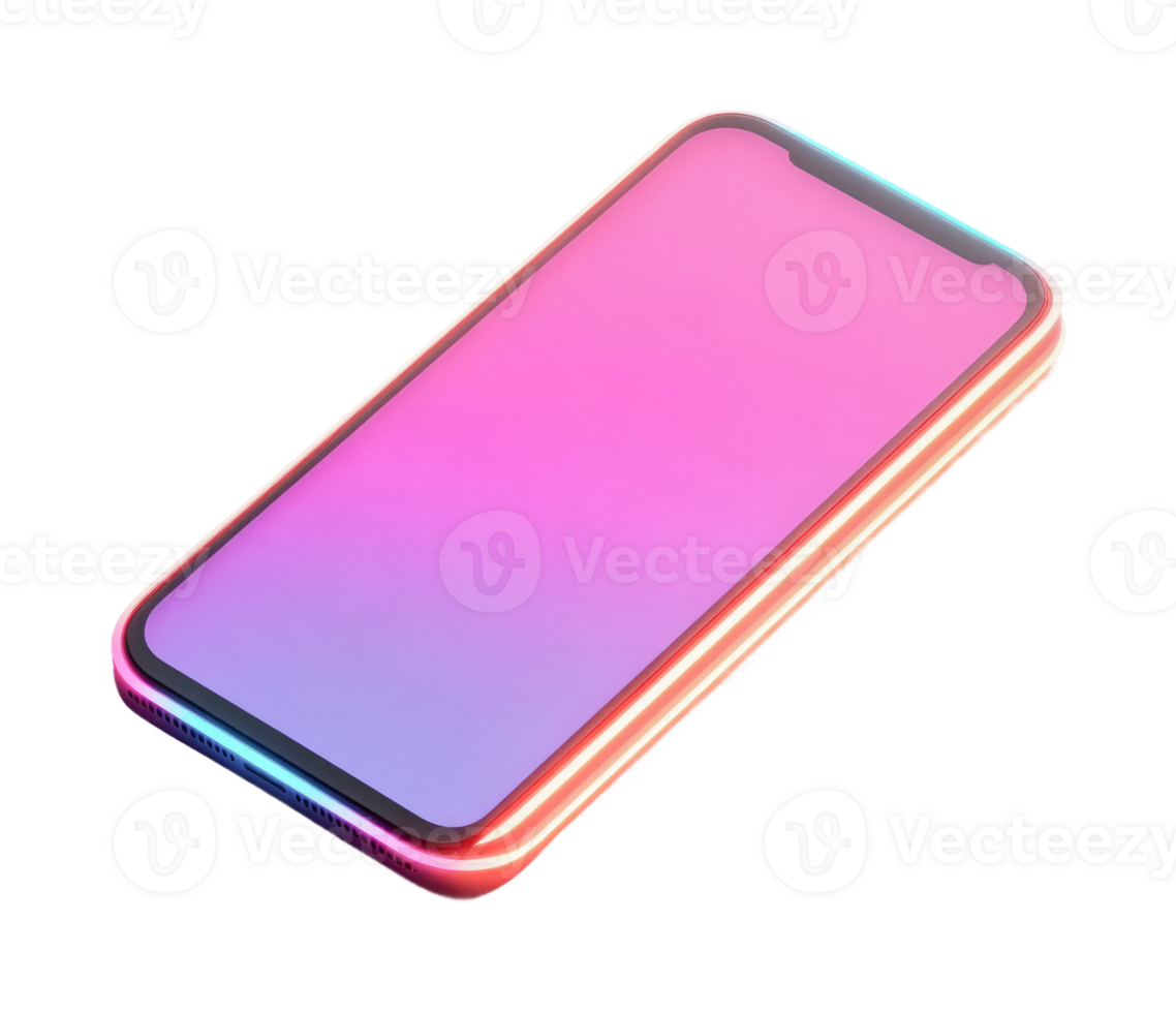 Modern smartphone with futuristic gradient interface design, cut out png