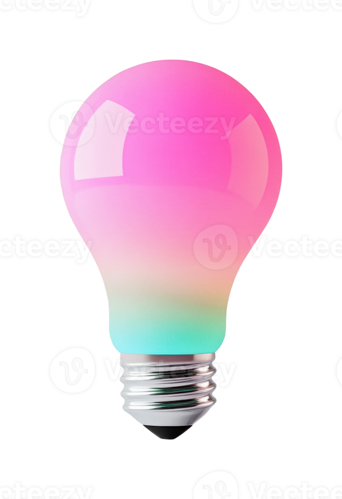 Vibrant gradient light bulb with pink and aqua hues, cut out png