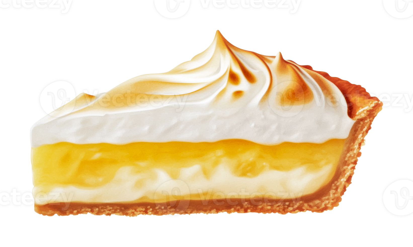 Lemon meringue pie slice with fluffy topping and golden crust, cut out png