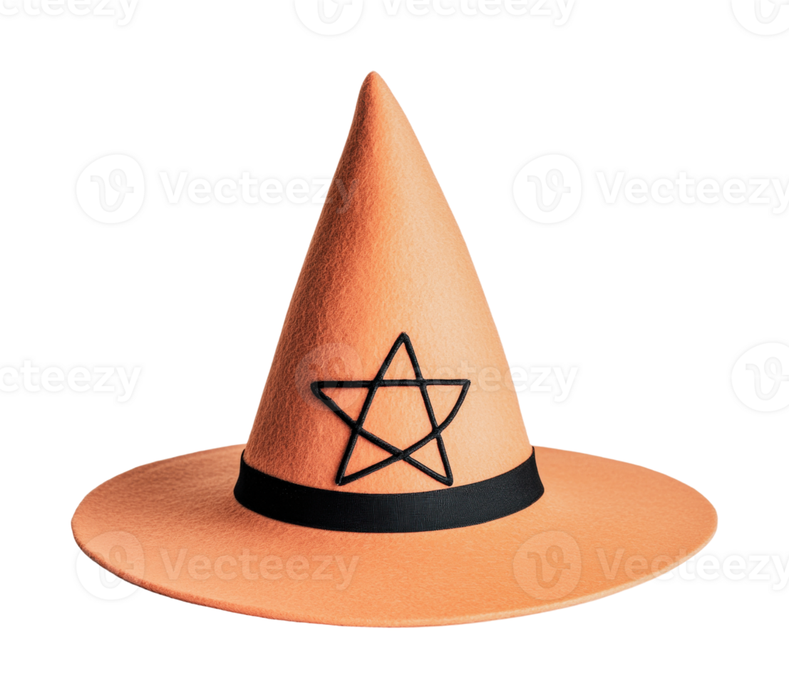 Orange witch hat with black star design isolated, cut out png