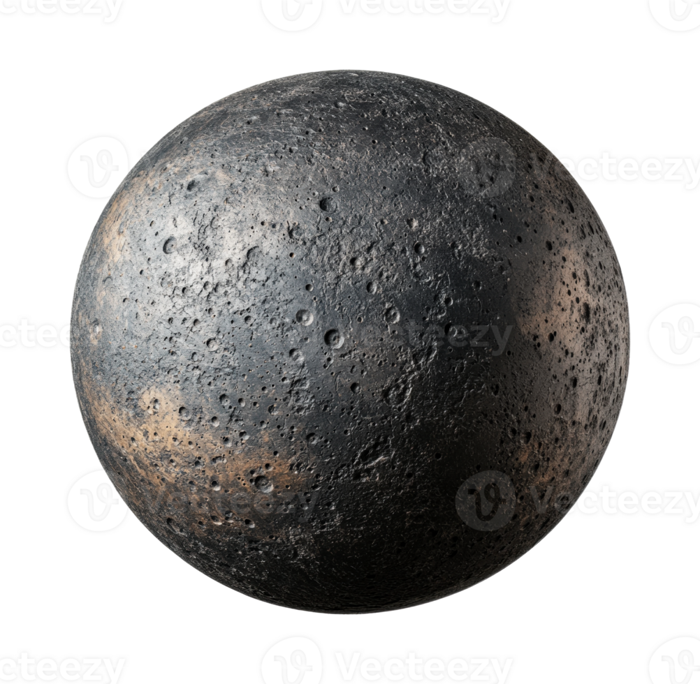 Textured moon surface with craters in detailed close-up view, cut out png