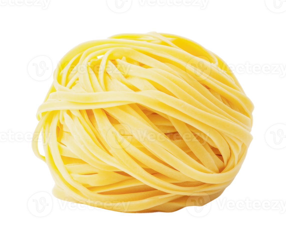Fresh yellow pasta noodle nest isolated, cut out png