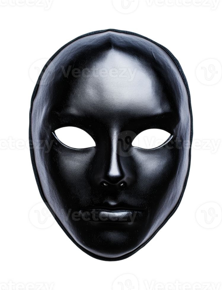 Black mask with blank expression on a dark background, cut out png