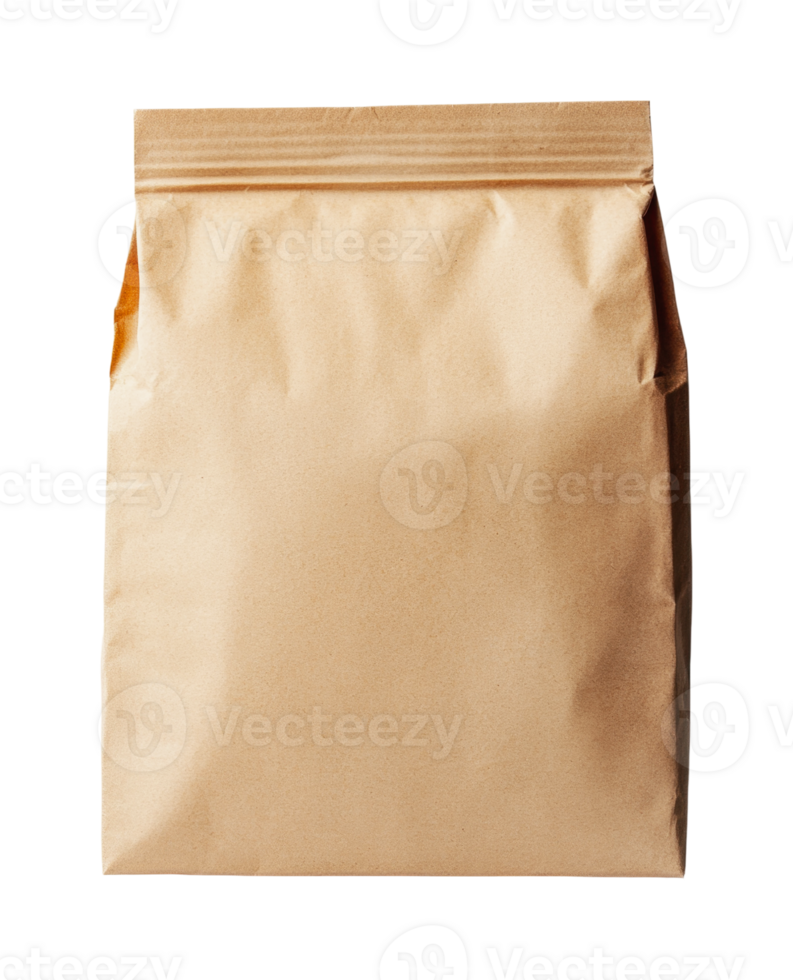 Brown paper bag with folded top for packaging and storage, cut out png