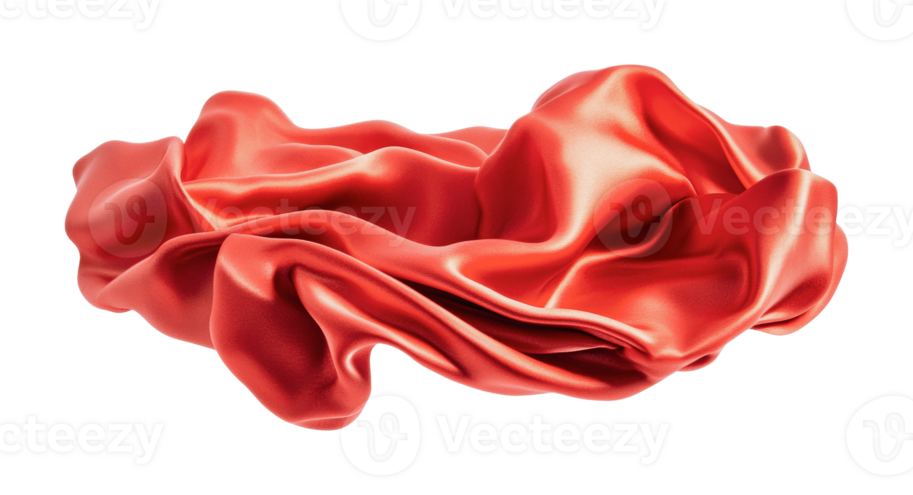 Elegant flowing red satin fabric with dramatic folds and shimmering texture, cut out png