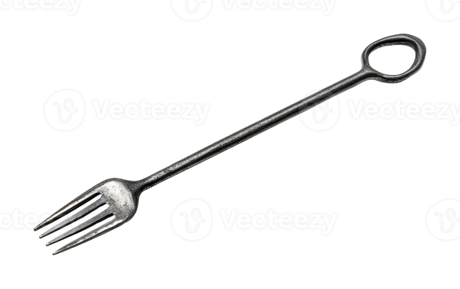 Vintage metal two-prong fork with loop handle, cut out png