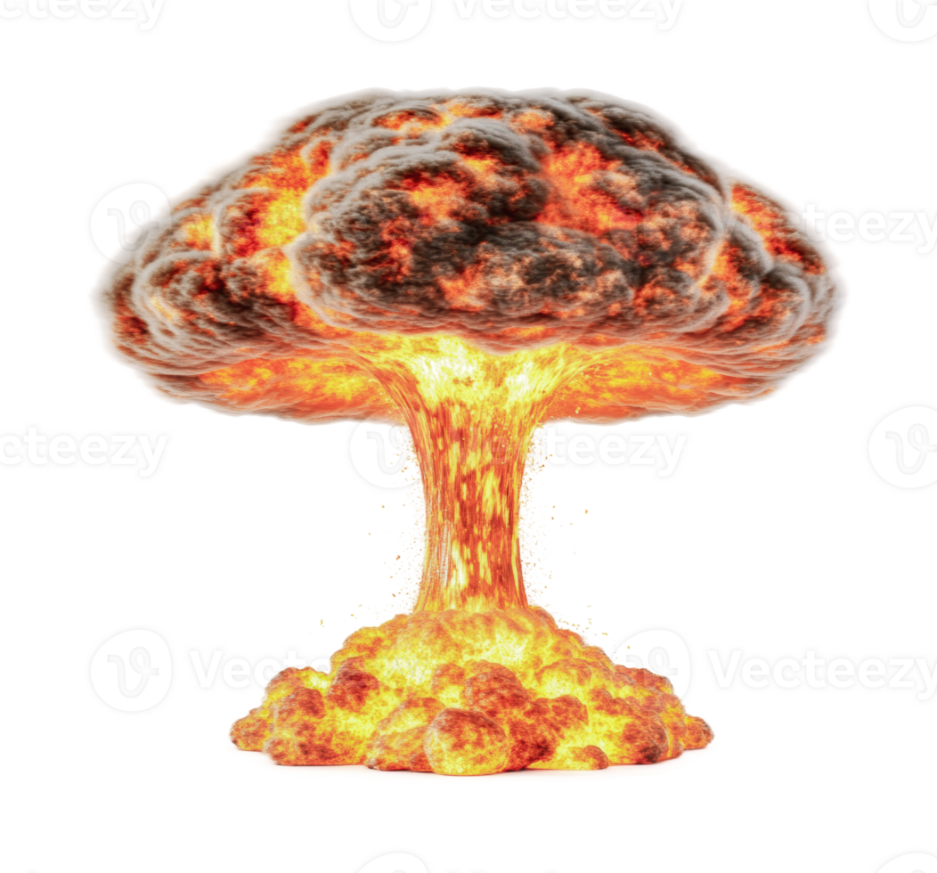 Explosive atomic bomb detonation with fiery mushroom cloud, cut out png