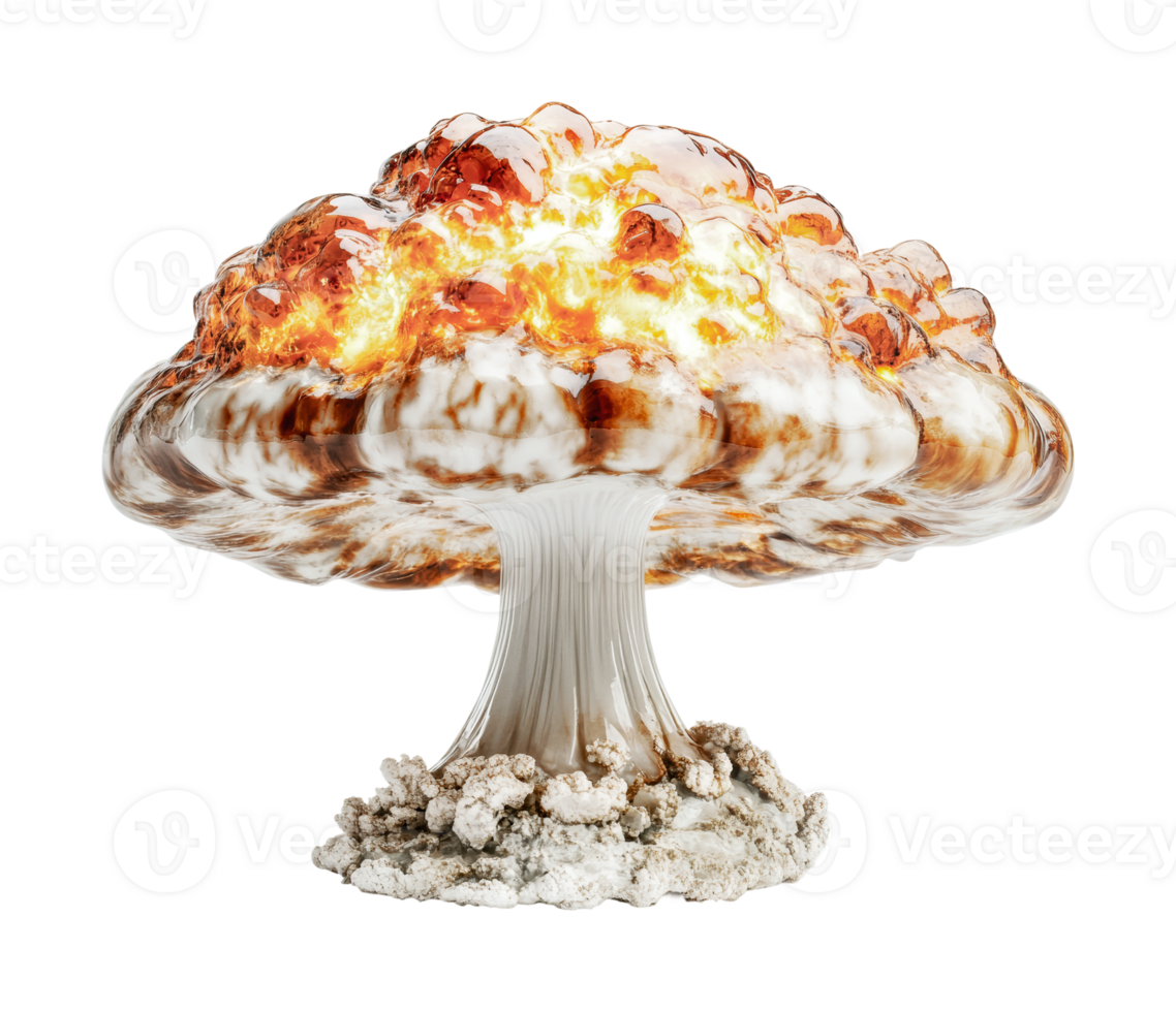 Explosive mushroom cloud with intense fire and smoke in dramatic display, cut out png