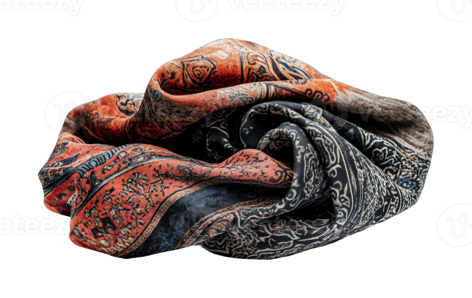 Colorful paisley patterned fabric with intricate designs, cut out png