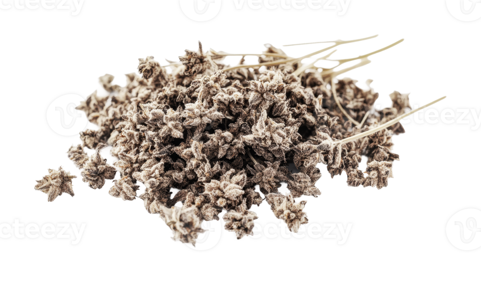 Heap of dried marjoram herb for culinary and medicinal use, cut out png