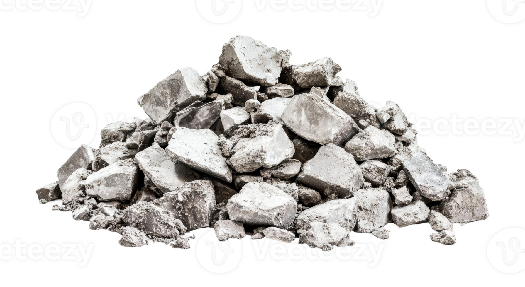 Pile of concrete rubble isolated, cut out png