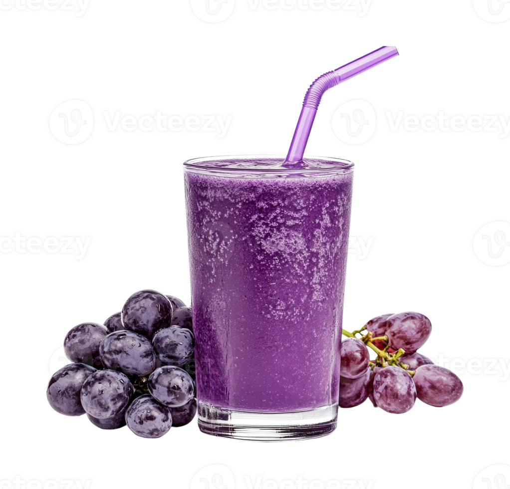 Refreshing purple grape smoothie in a glass with straw, cut out png
