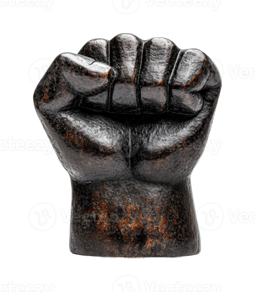 Bronze fist sculpture symbolizing strength and unity, cut out png