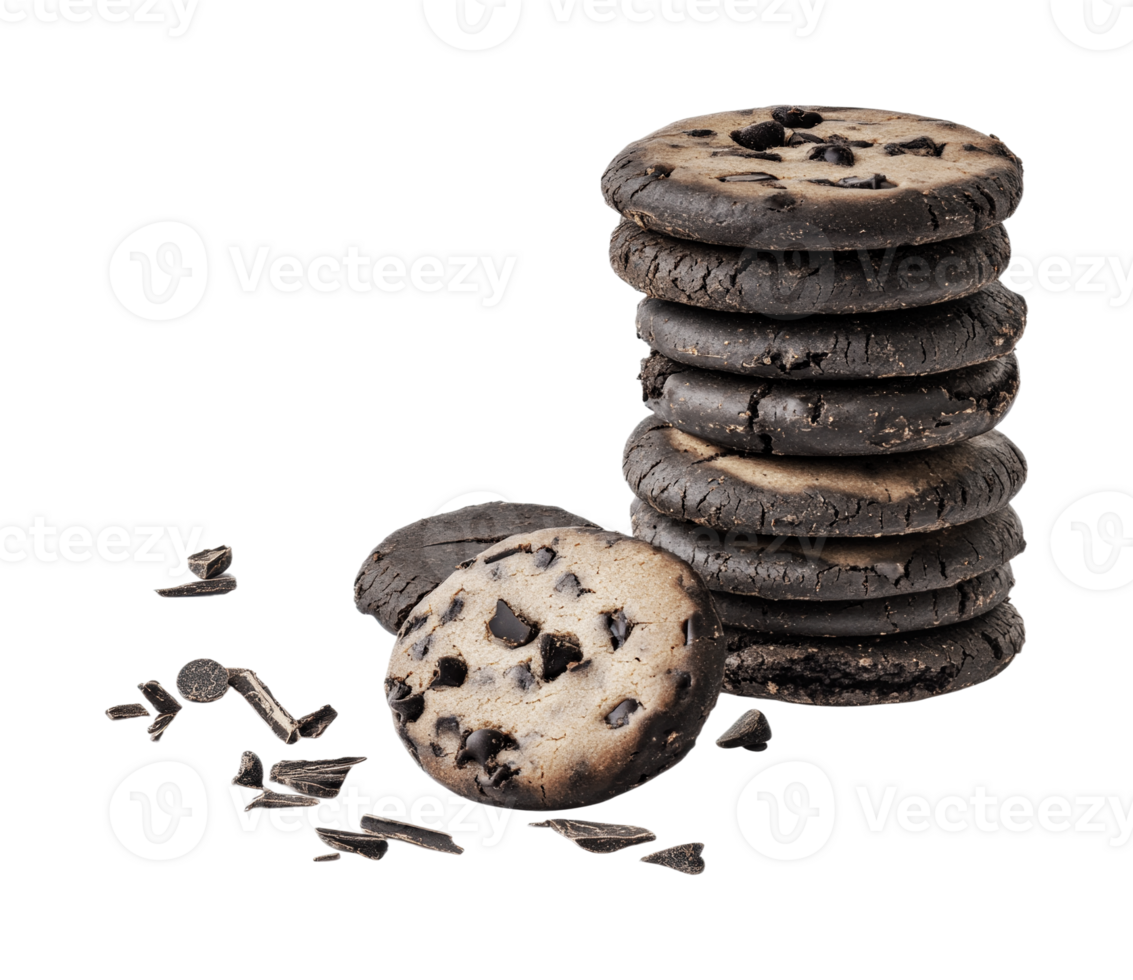 Stack of chocolate chip cookies with chocolate chunks, cut out png