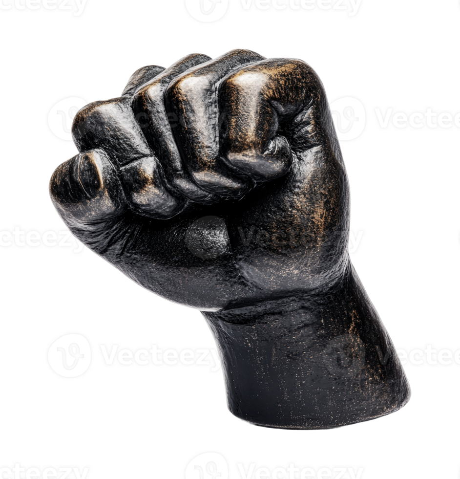 Raised fist symbol of power and unity in sculpture form, cut out png