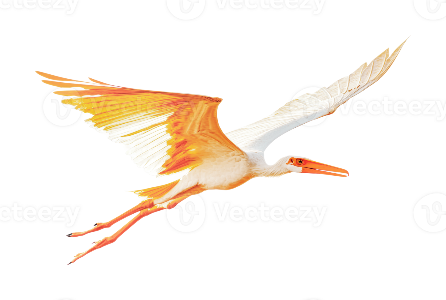 Flying pterosaur with colorful wings in mid-air, cut out png