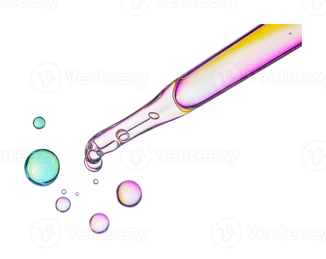 Colorful liquid droplets and pipette, cut out png