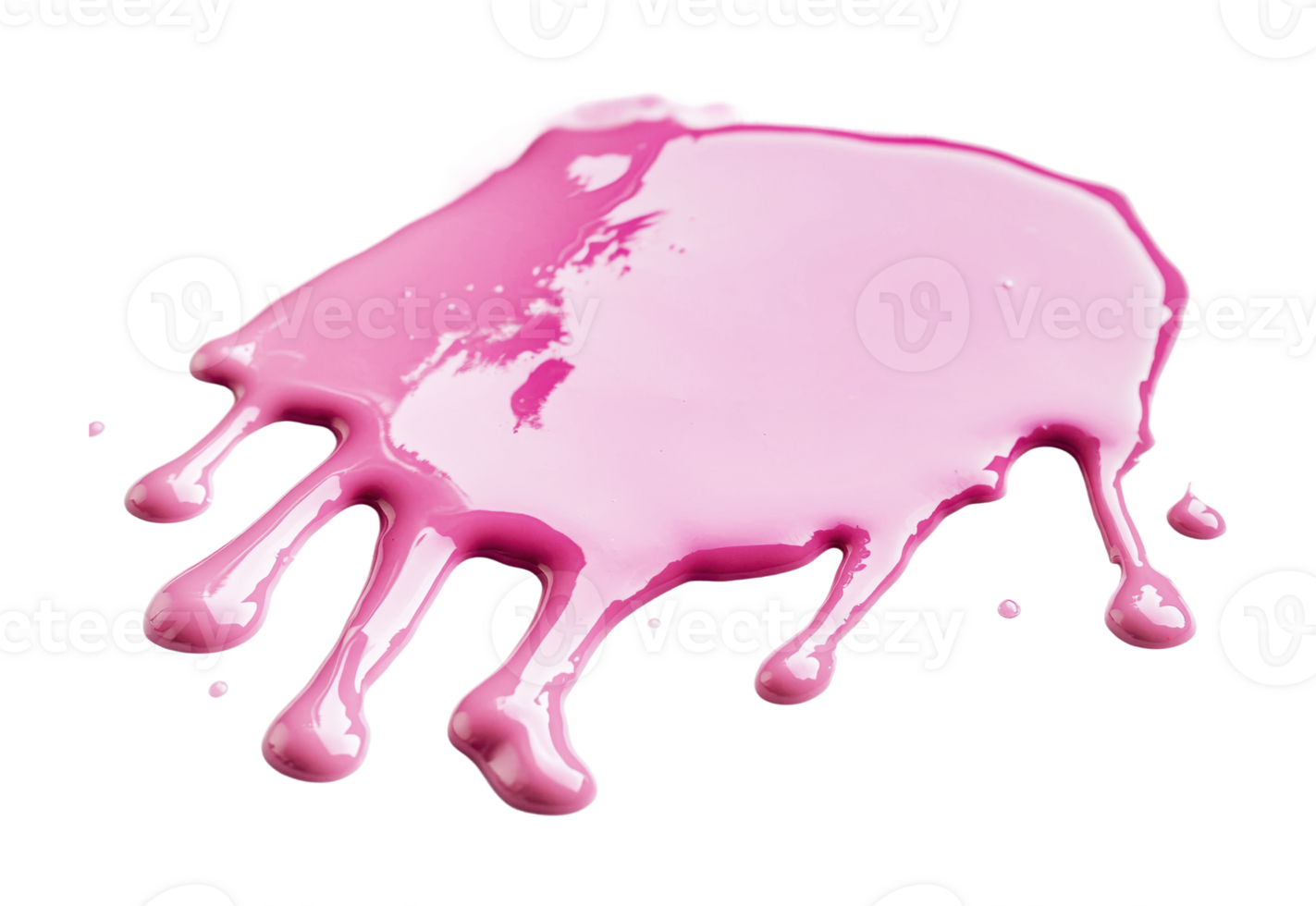Vibrant pink paint splash with dripping effect and glossy texture, cut out png