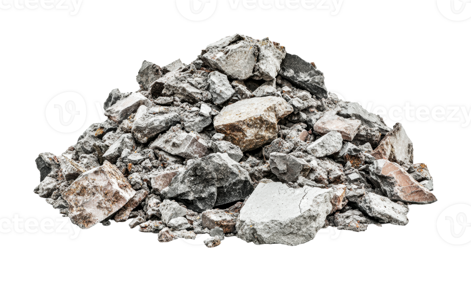 Pile of mixed rocks and rubble, cut out png